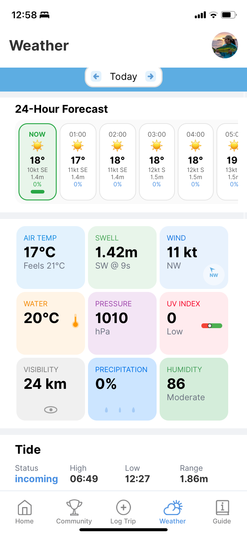 Screenshot of the detailed marine weather forecast.